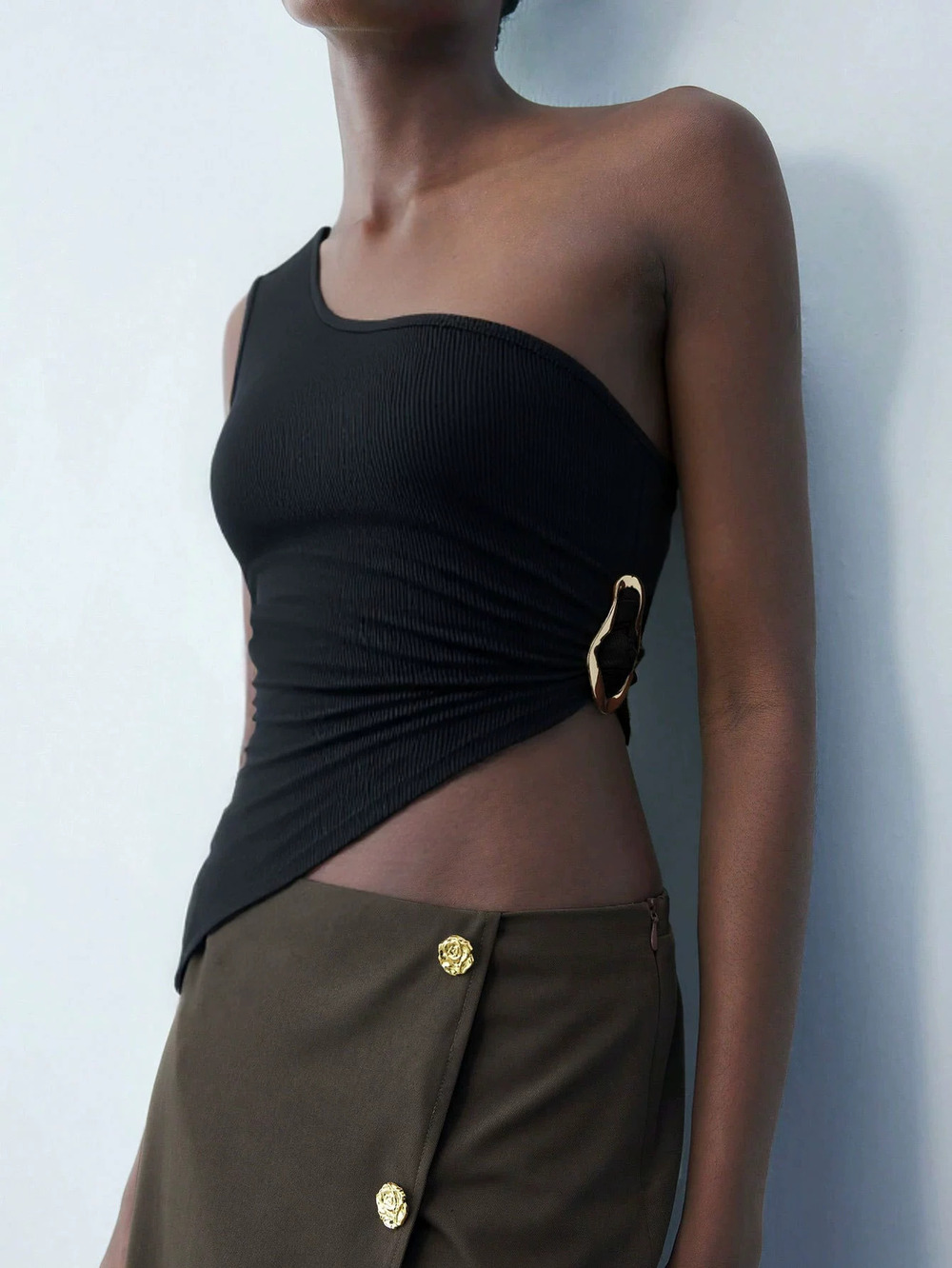 ZARA Solid Slim Off Shoulder Camisole Crop Top Summer Polyester Stretch Y2K